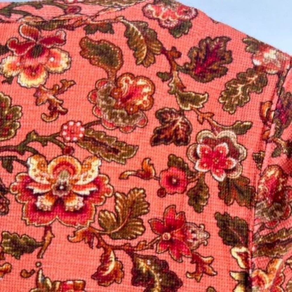 Sundance Women's Floral Waffle Knit‎ Henley Neck Thermal Top Orange Medium - Picture 7 of 10